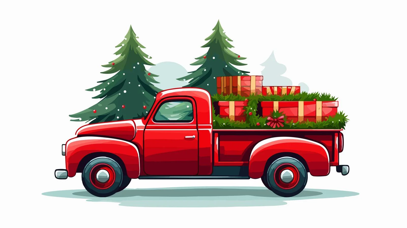 Festive Red Pickup Truck Delivering Christmas — free download from Dotvec