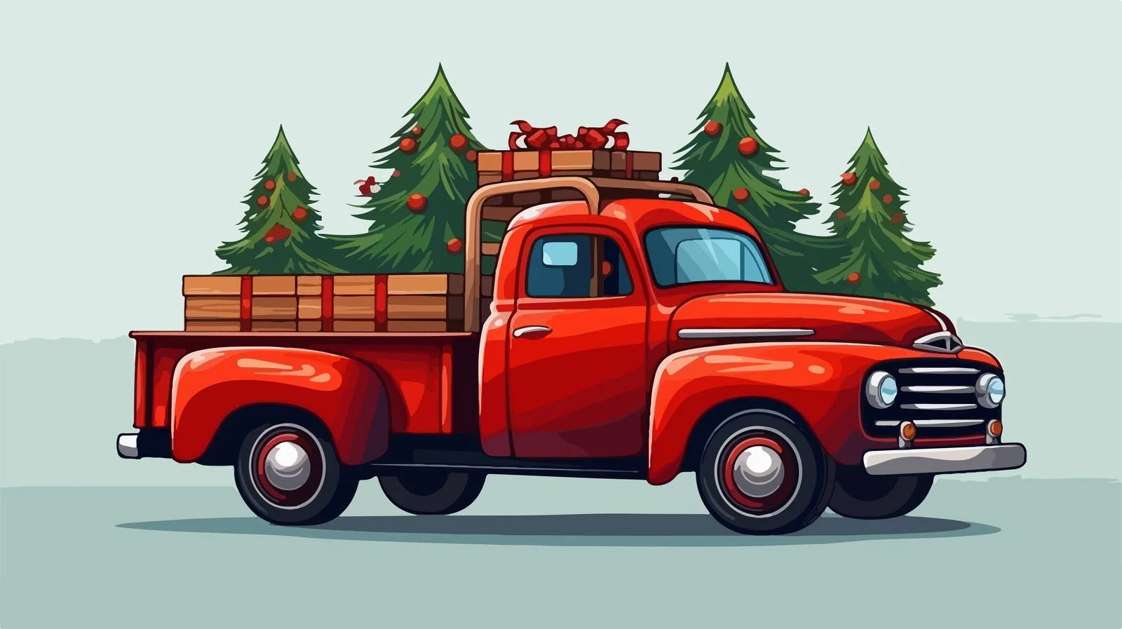 Festive Red Pickup Truck Carrying Christmas — free download from Dotvec