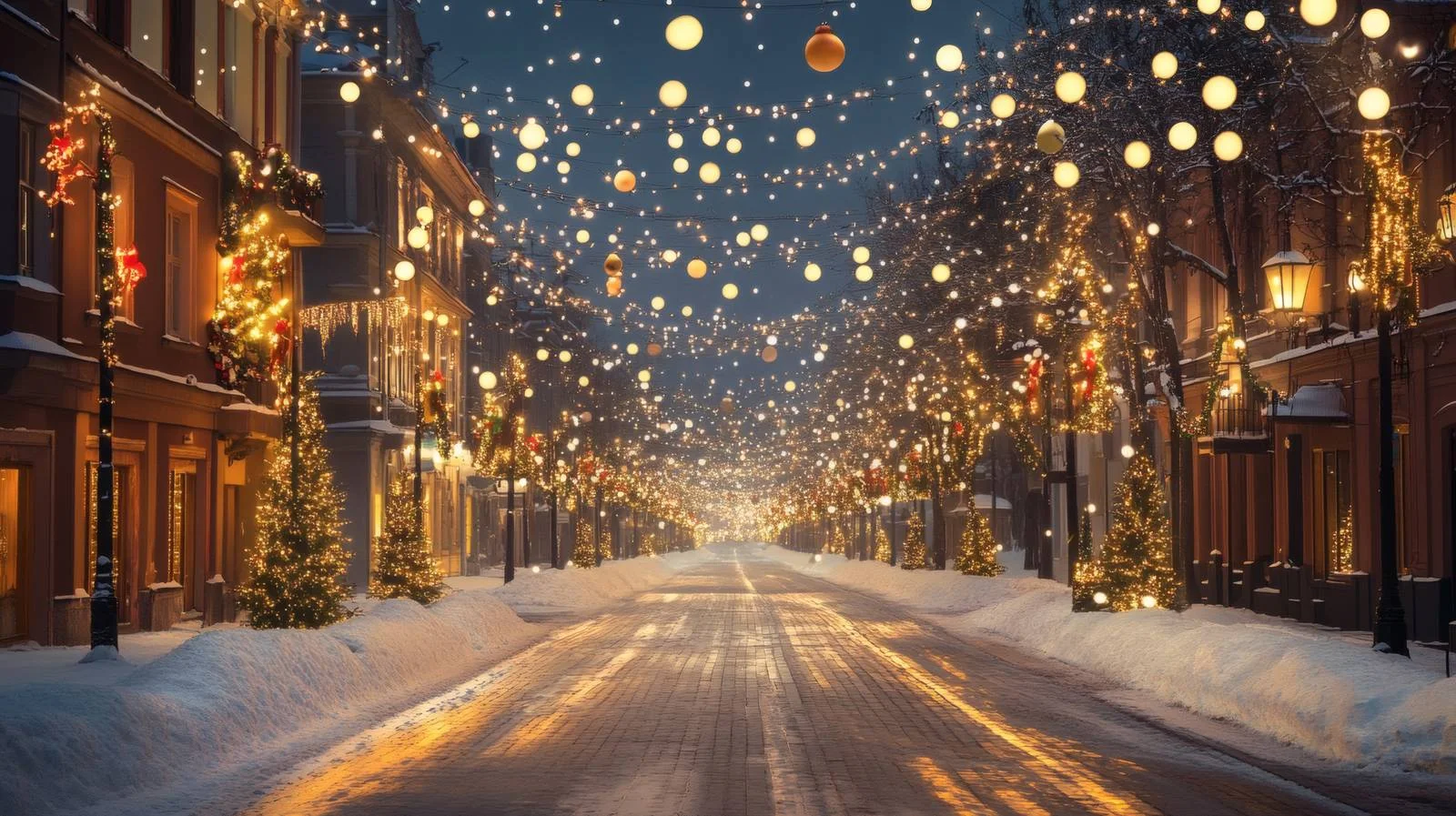 Festive Urban Road Lights Snow Background — free download from Dotvec