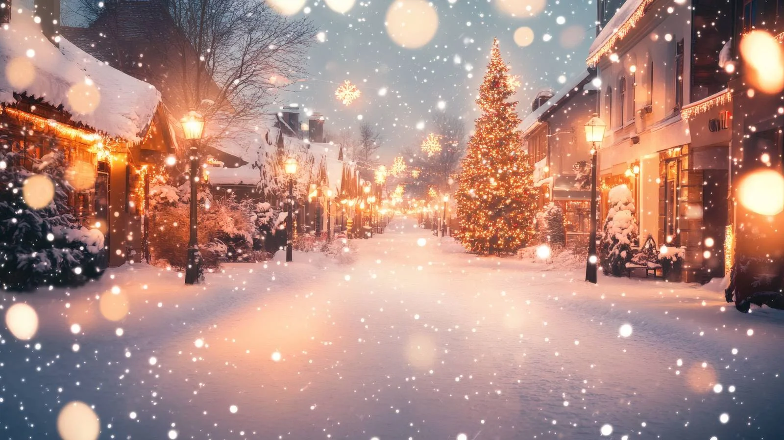 Snowy Christmas Street Illuminated Isolated White — free download from Dotvec
