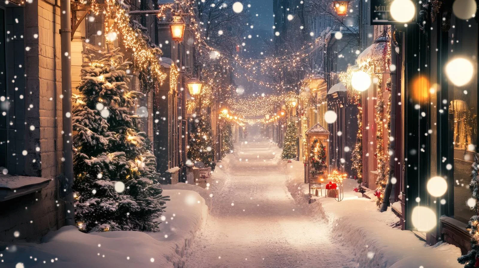Snowy Christmas Street with Isolated Lights — free download from Dotvec