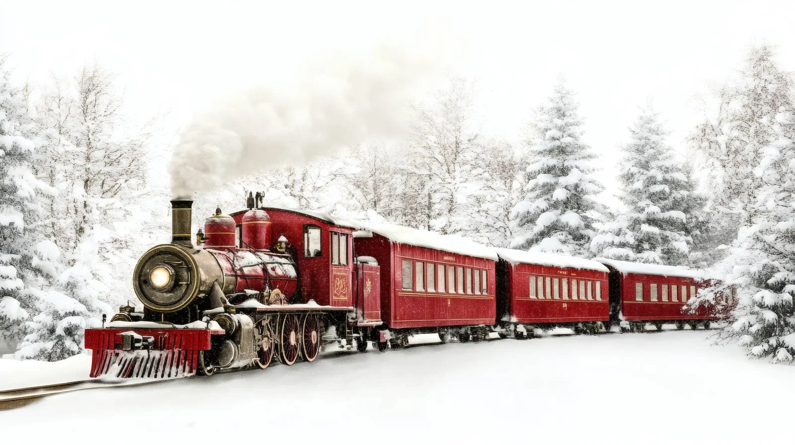 Old-fashioned Red Holiday Train in Winter Forest — free download from Dotvec