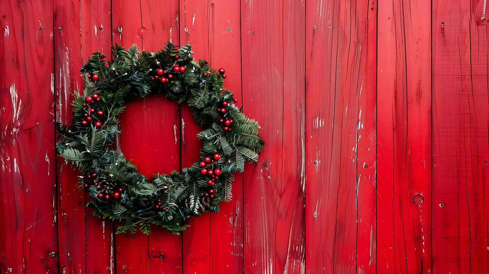 Festive Christmas Wreath on Red Wood — free download from Dotvec
