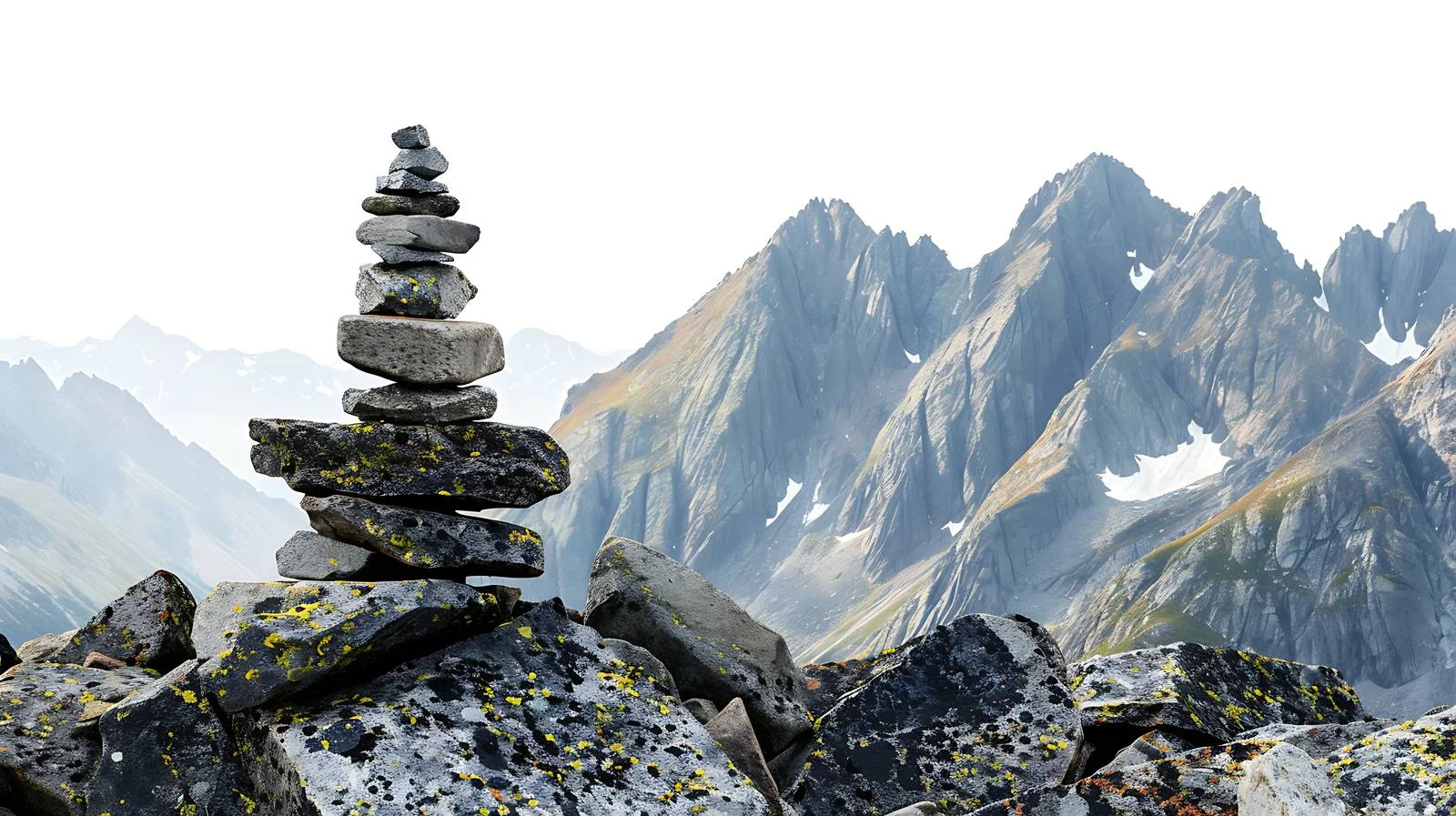 Rock Cairn Against Mountain Landscape Close-up — free download from Dotvec