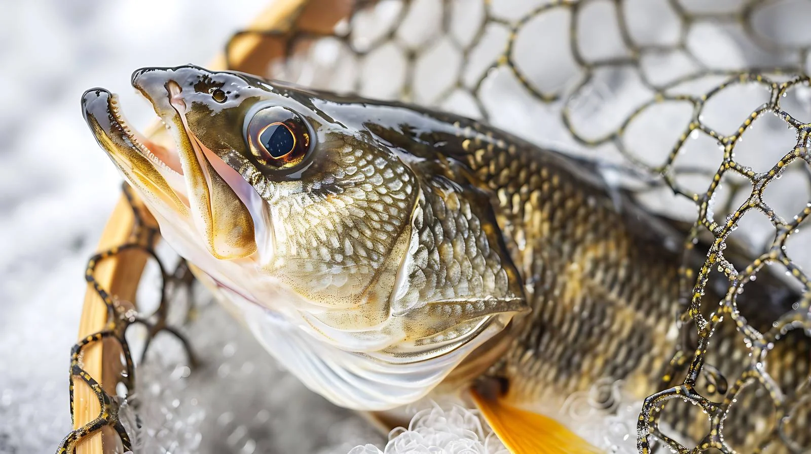 Detailed capture of walleye fish in net — free download from Dotvec