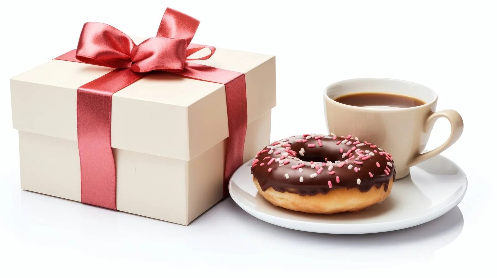 Coffee and Donut with Gift Box on White Background — free download from Dotvec