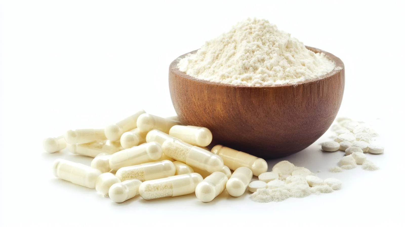 Hydrolyzed Collagen Powder and Capsules on White — free download from Dotvec