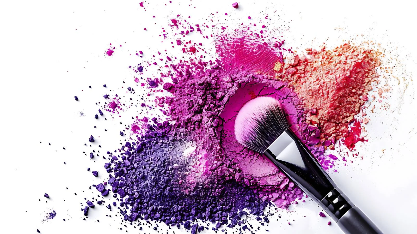 Vibrant Makeup Powder Burst with Brush Close-Up — free download from Dotvec