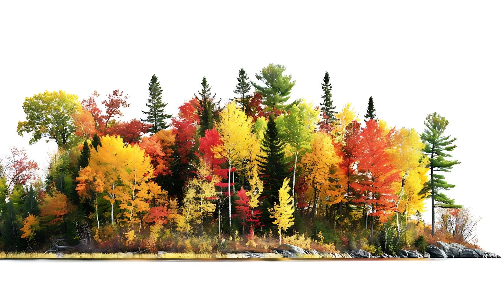 Vibrant autumn trees by hilly northern lake — free download from Dotvec