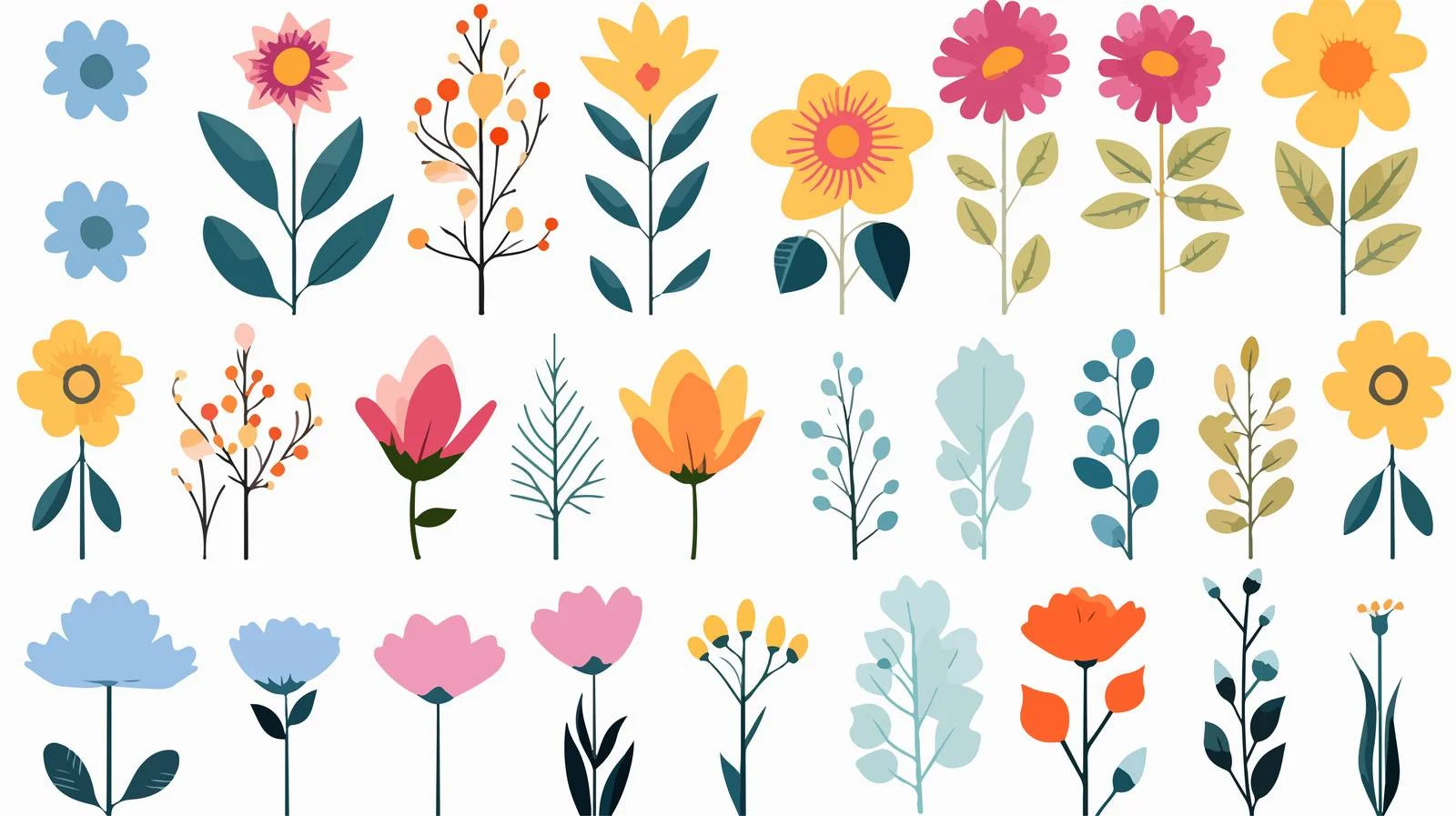 Colorful Women's Flower Set on White — free download from Dotvec
