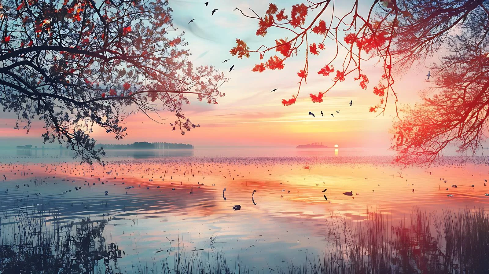 Vivid Spring Sunrise Reflecting on Lake — free download from Dotvec