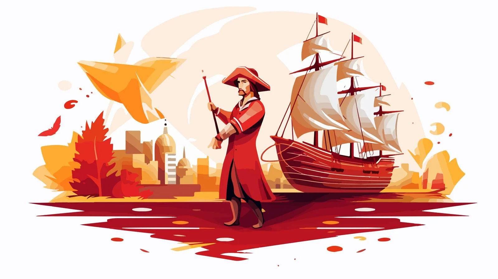 Columbus Day Cartoon Vector on Red — free download from Dotvec