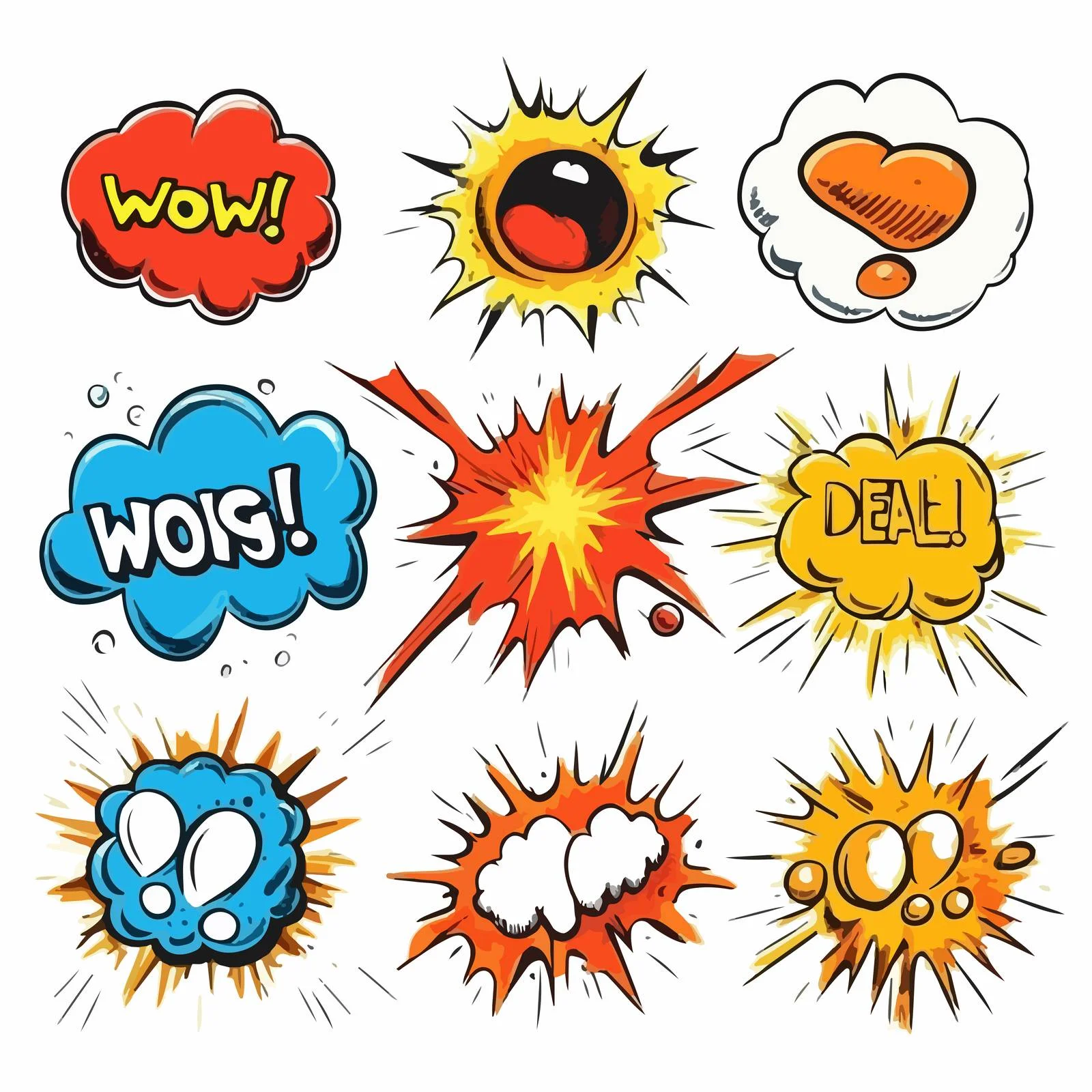 Colorful Comic Sound Bubbles on White Background — free download from Dotvec