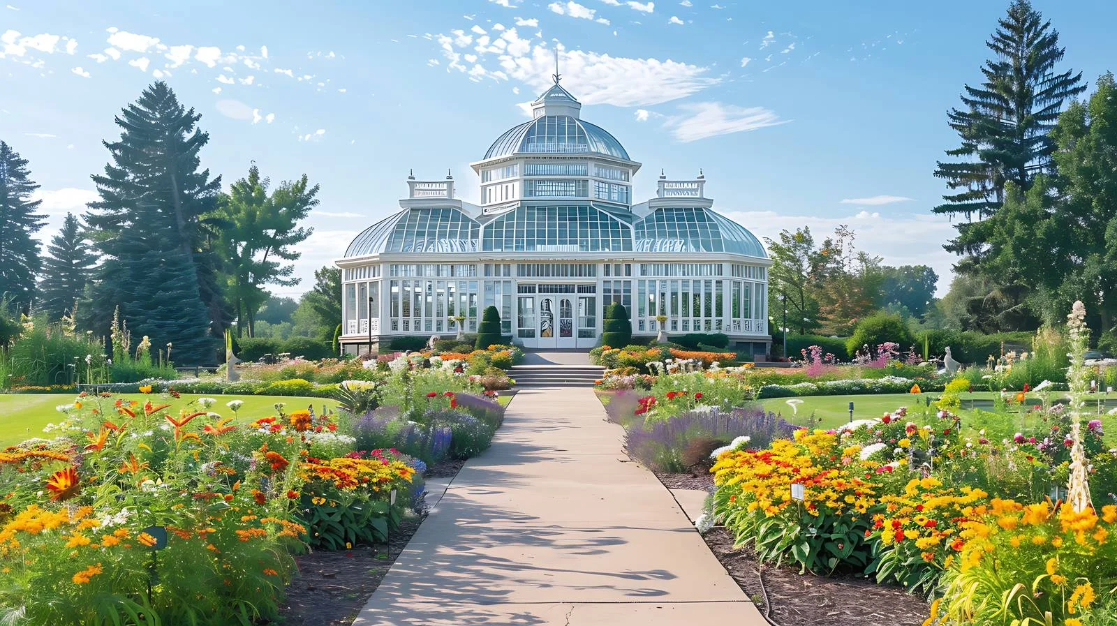 Sunlit Como Park Conservatory on Summer Morning – free conservatory image from Dotvec