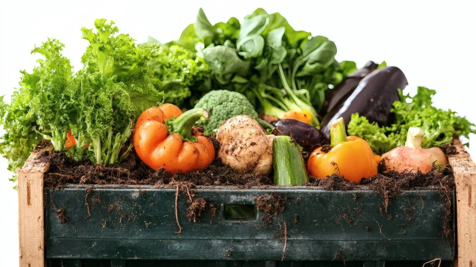 Organic compost bin and fresh vegetables — free download from Dotvec
