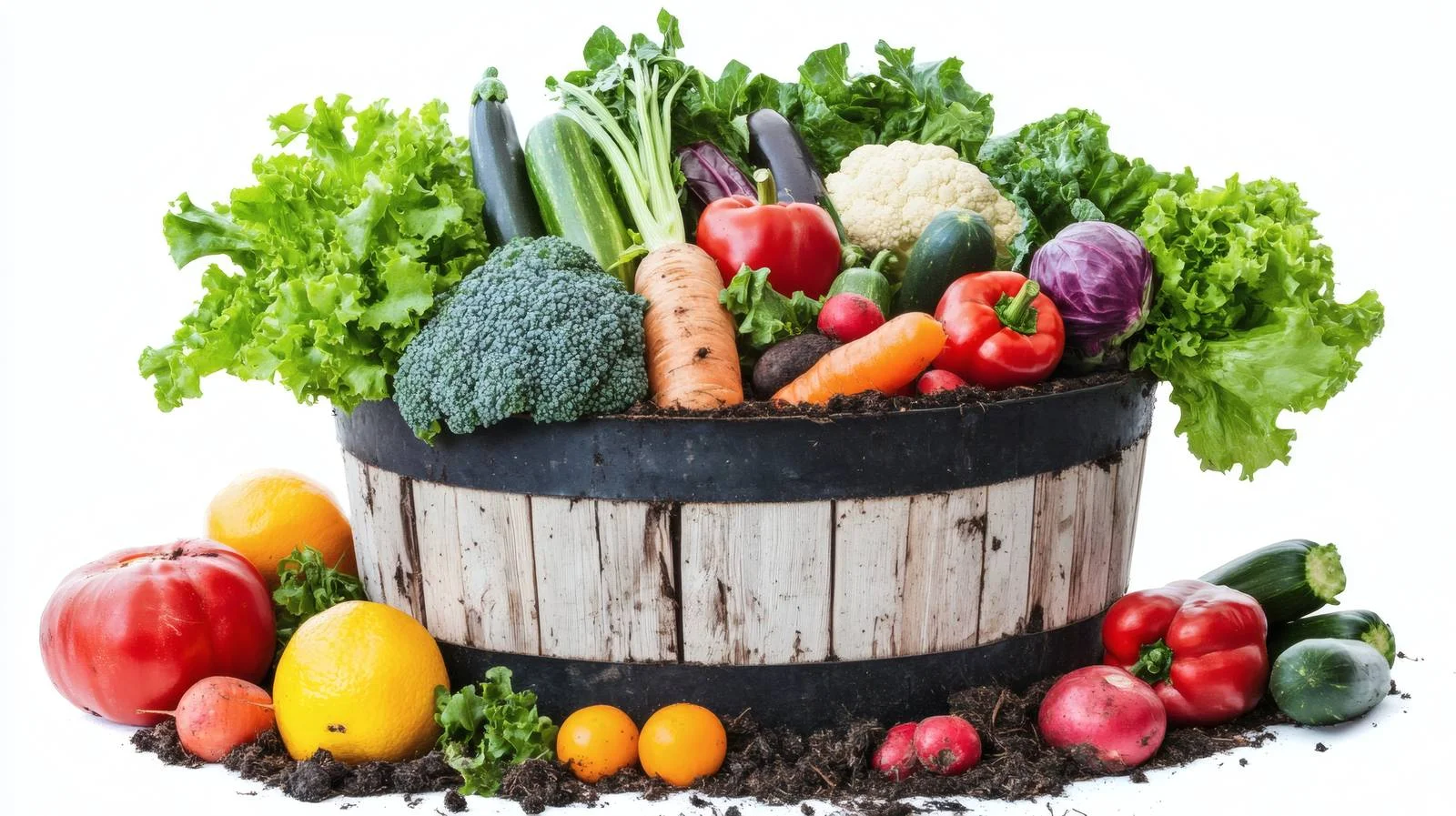 Fresh Vegetables in Compost Bin on White — free download from Dotvec