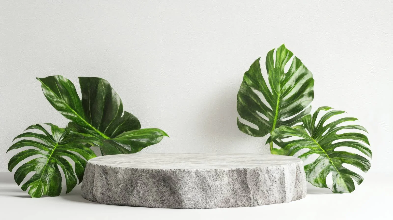 Minimalist podium with green foliage, isolated – free podium image from Dotvec