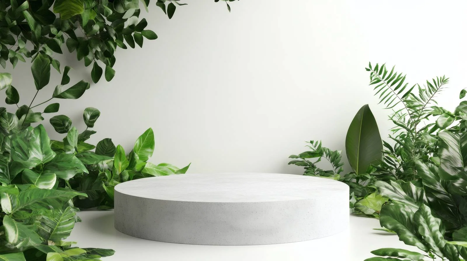 Minimalist Concrete Podium with Green Foliage – free podium image from Dotvec