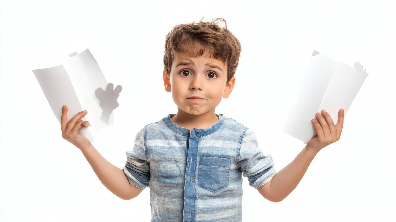 Puzzled Kid Holding Paper Cutout Parents — free download from Dotvec