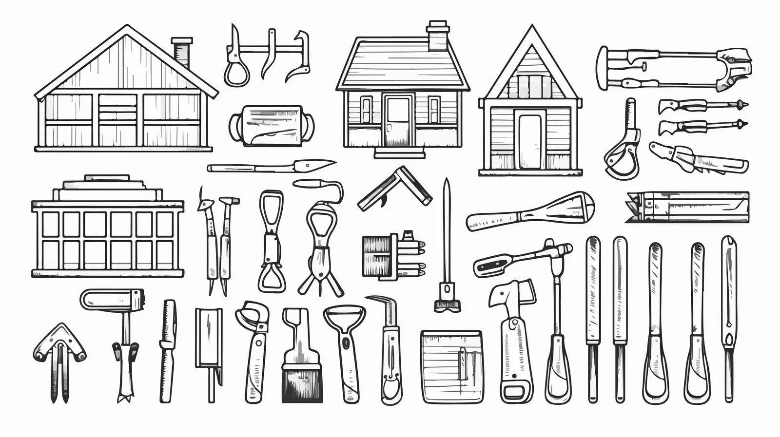 Construction Tools Outline Sketch Elements — free download from Dotvec