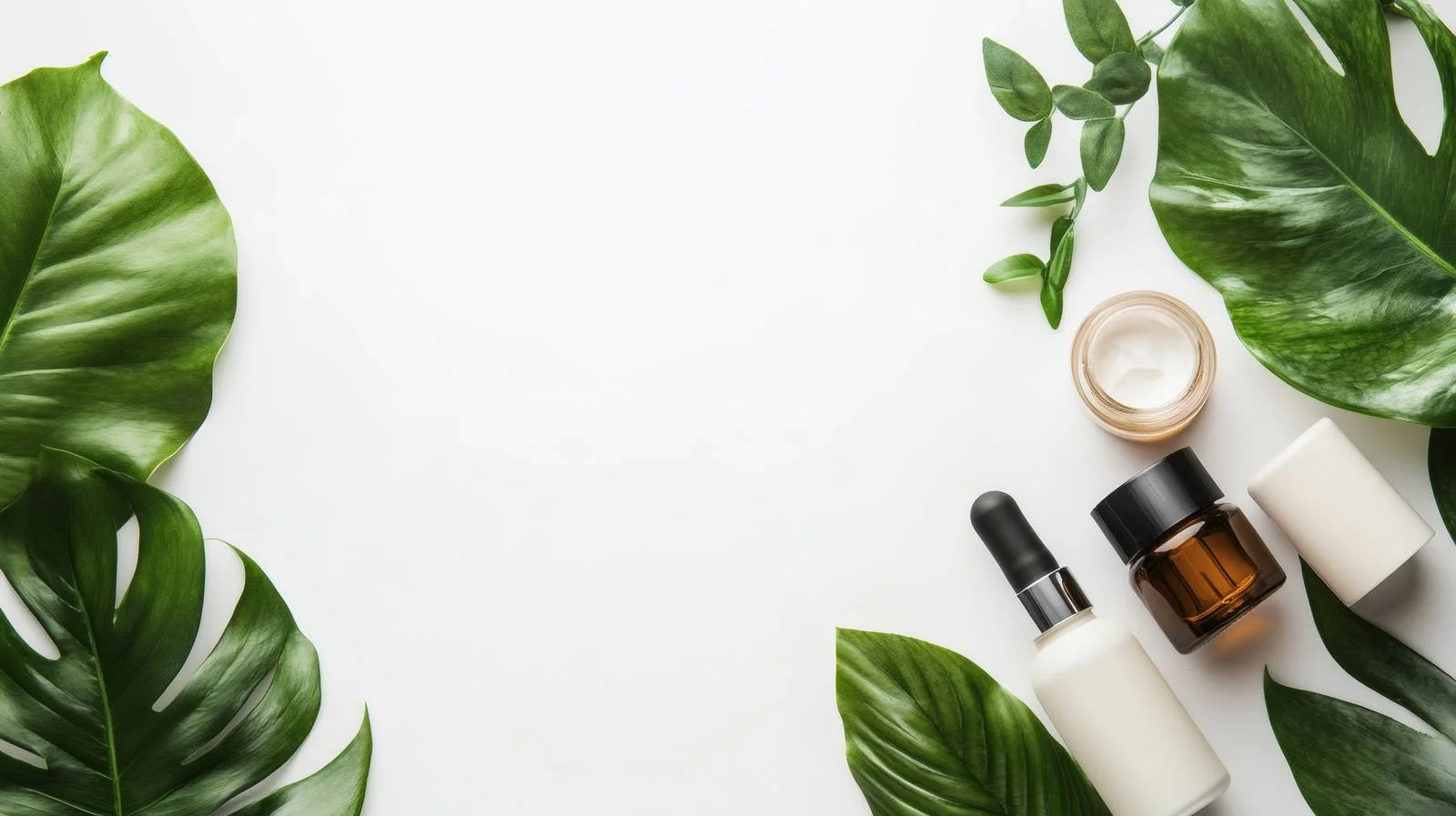 Elegant Cosmetic Products with Lush Green Leaves — free download from Dotvec
