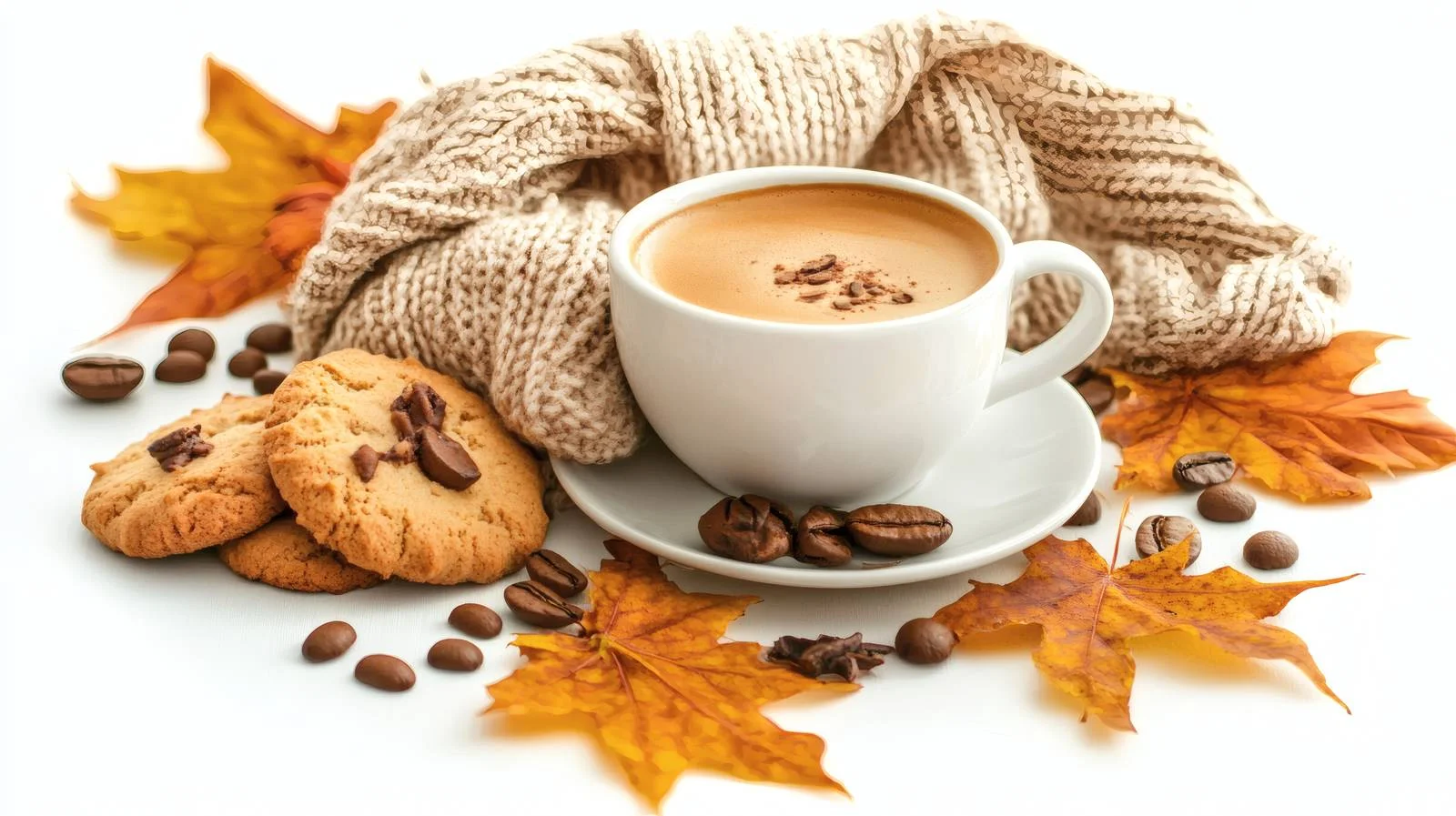 Warm Autumn Scene with Coffee and Cookies — free download from Dotvec
