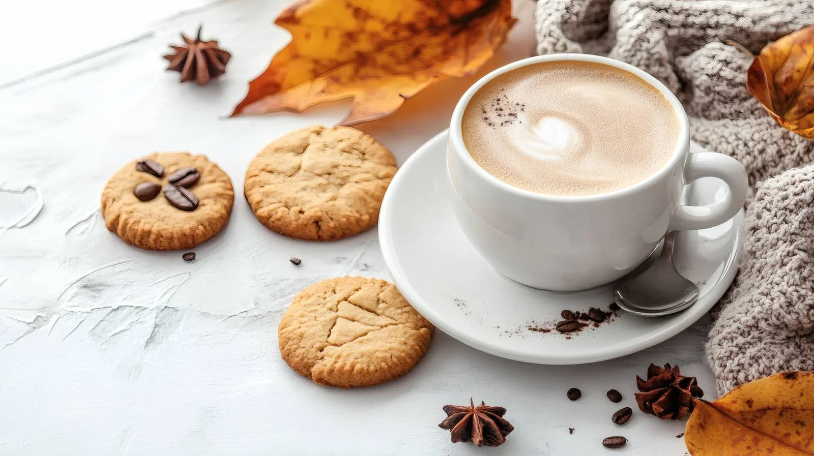 Autumnal Coffee and Cookies on White Background — free download from Dotvec