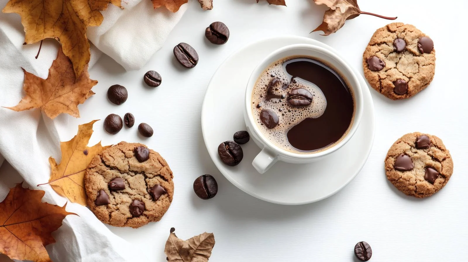 Autumn Coffee and Cookies on White Background — free download from Dotvec