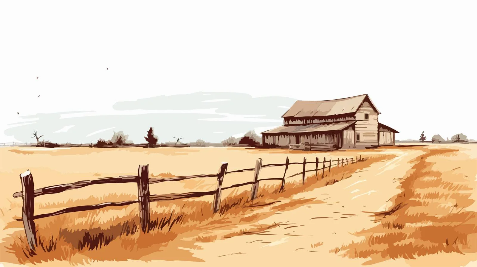 Rural Wooden Barn Landscape Sketch — free download from Dotvec