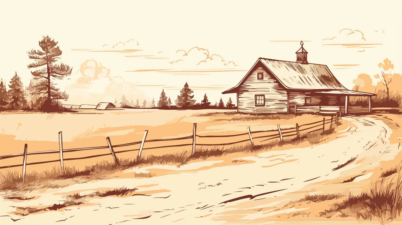 Serene Countryside Barn Sketch — free download from Dotvec