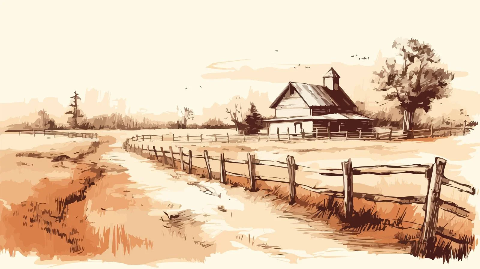 Serene Countryside Barn Sketch Art — free download from Dotvec