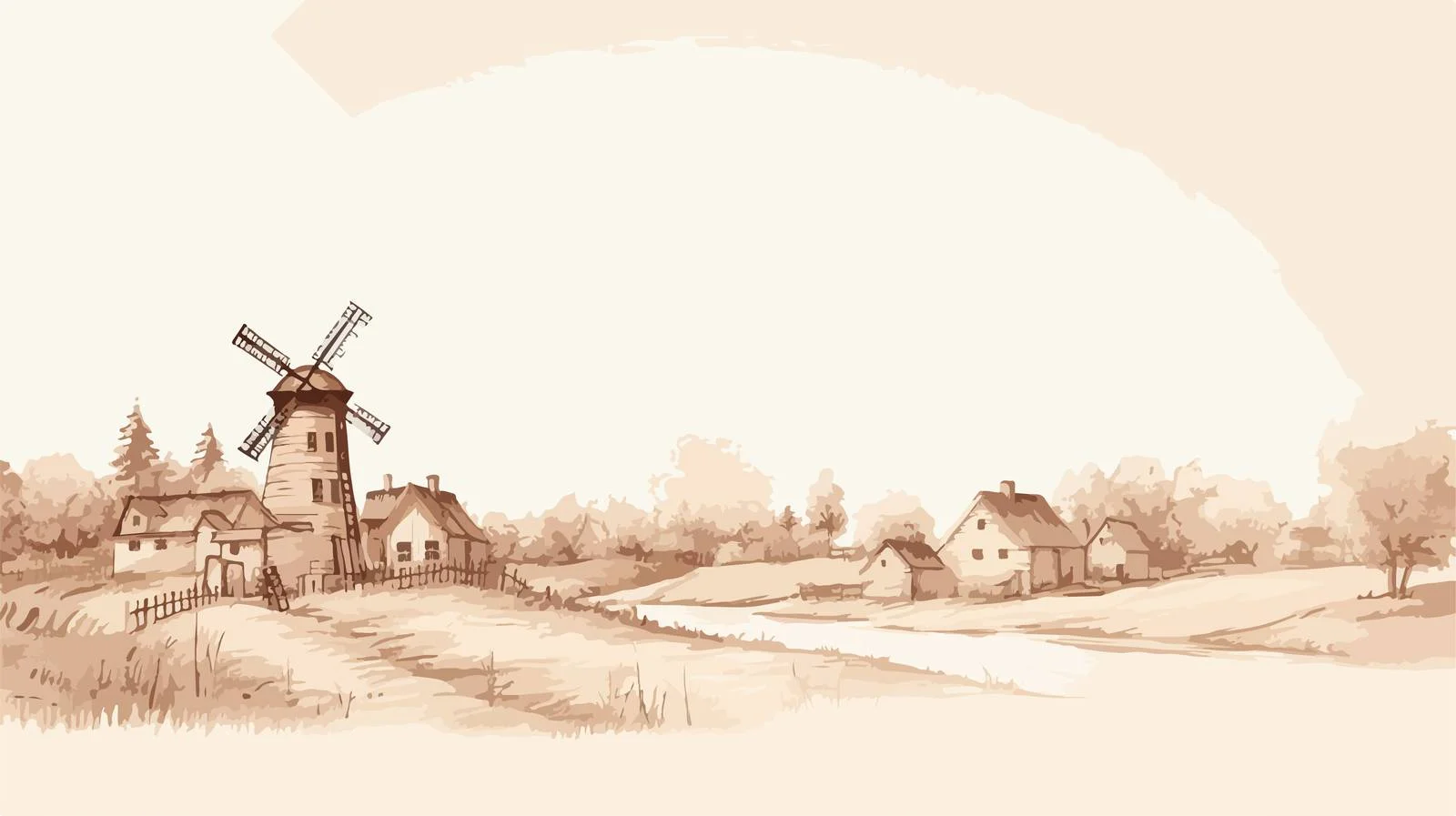 Rural Village Mill Landscape — free download from Dotvec