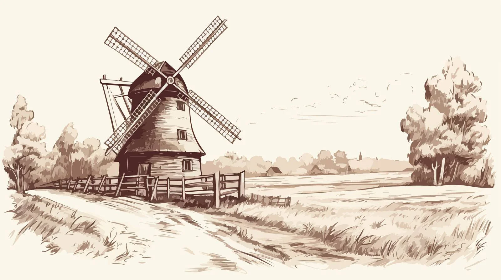 Rural Mill Landscape Scene — free download from Dotvec