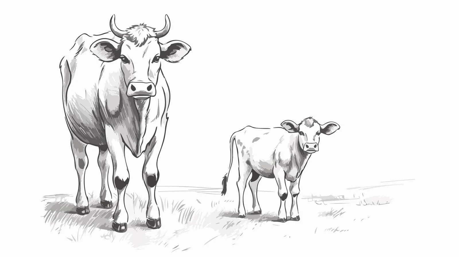 Cow & Calf Engraving Illustration — free download from Dotvec