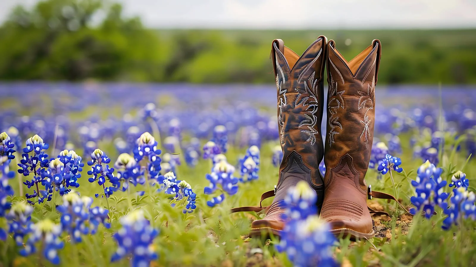 Classic Cowboy Boots and Spurs Amid Texas Bluebonnets — free download from Dotvec