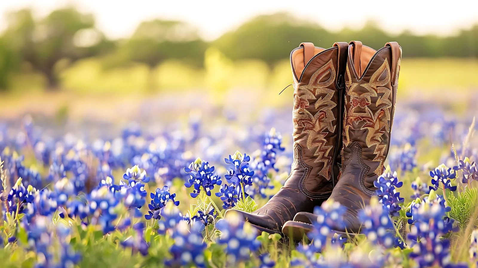 Western Cowgirl Boots Amid Texas Bluebonnets — free download from Dotvec