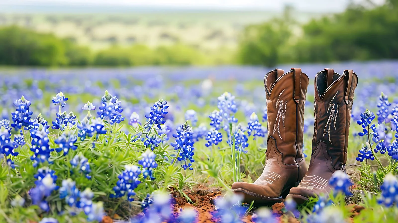 Authentic Cowboy Boots amid Texas Bluebonnets — free download from Dotvec