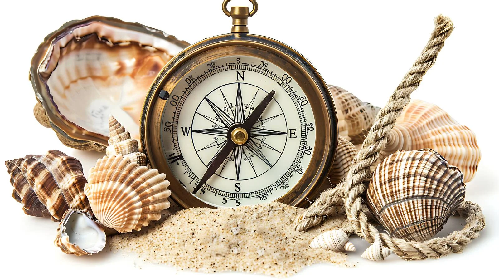 Nautical Compass with Seashells and Rope — free download from Dotvec