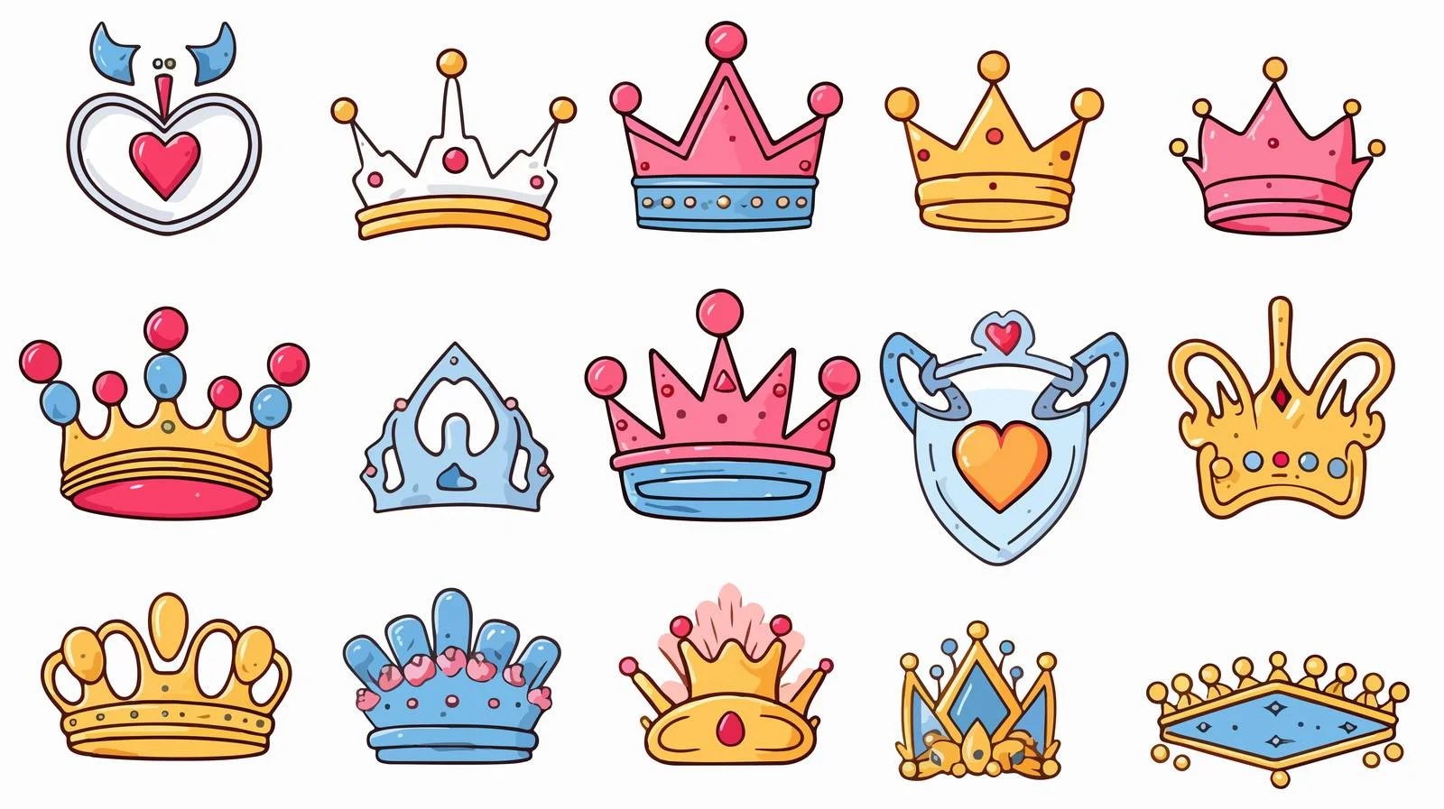 Cartoon Crown Doodles Vector Stock Art — free download from Dotvec