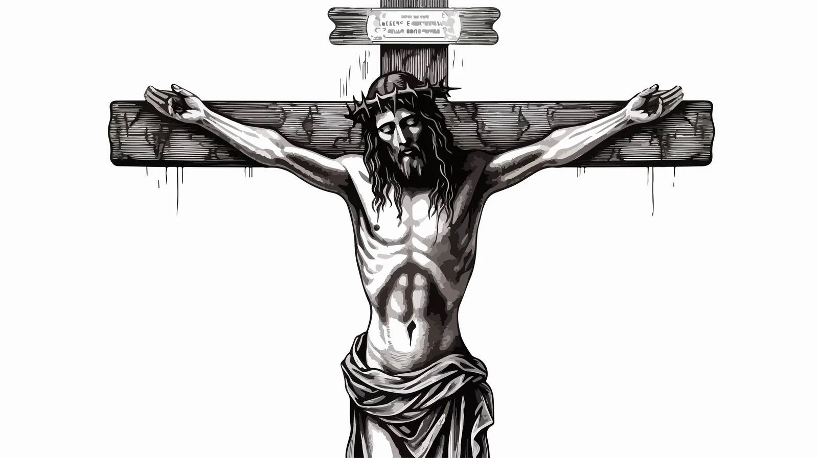 Hand-Drawn Engraved Crucifix with Jesus Sketch — free download from Dotvec