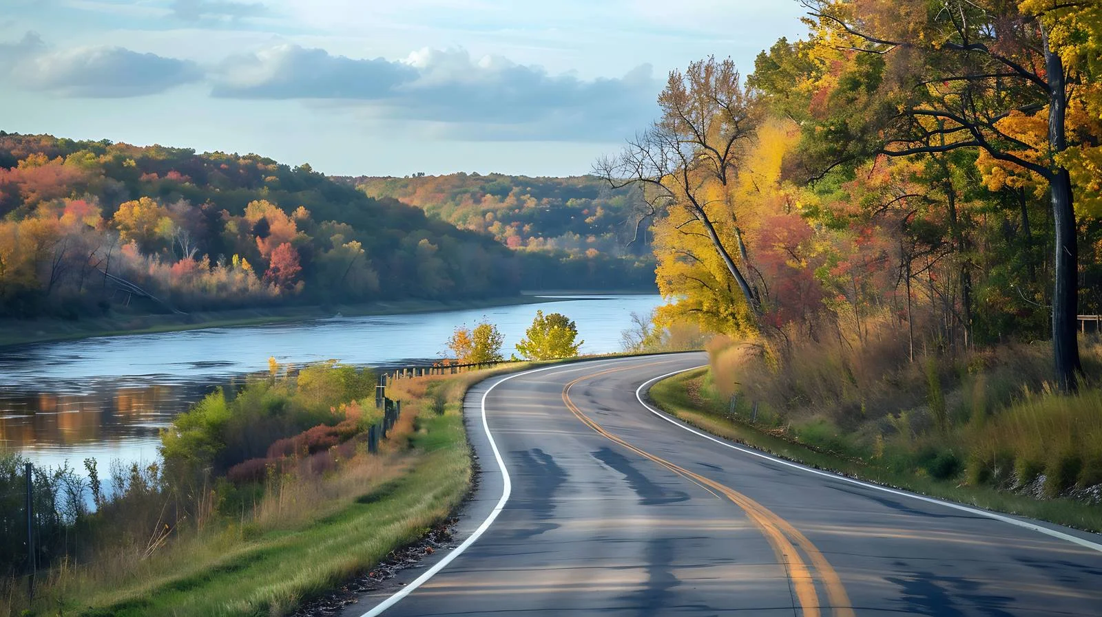 Scenic Autumn Drive by Mississippi River — free download from Dotvec
