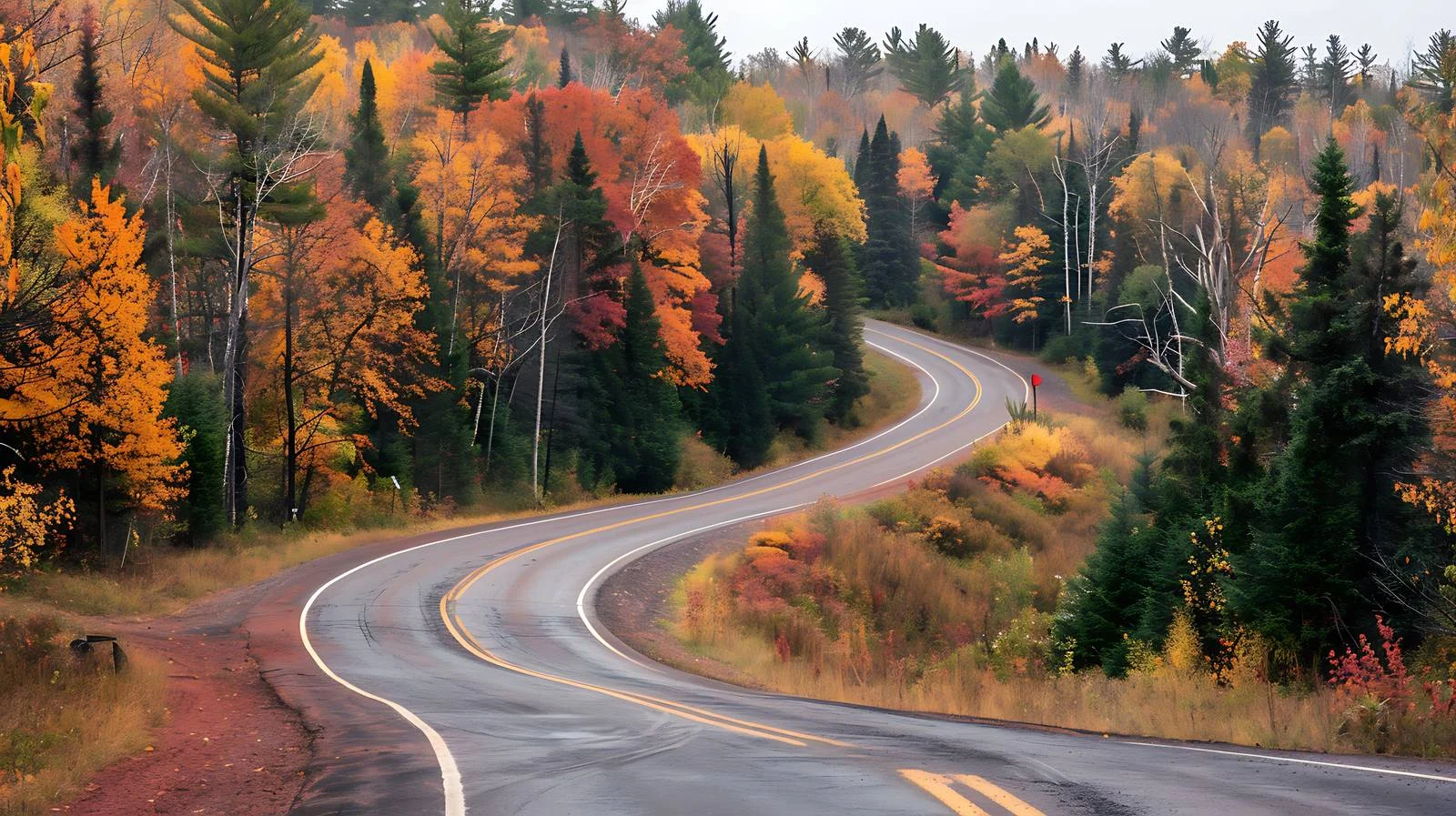 Serene Road Amid Vibrant Hillside Foliage — free download from Dotvec