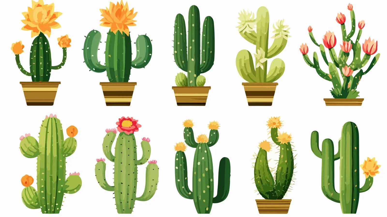 Green Cactus Set with Flower Vector — free download from Dotvec