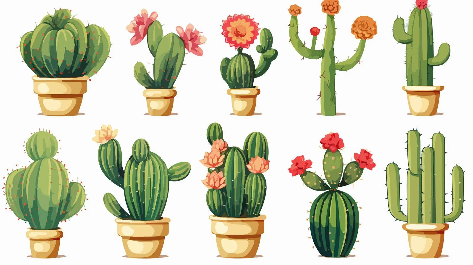 Green Cactus Set with Flower Vector — free download from Dotvec