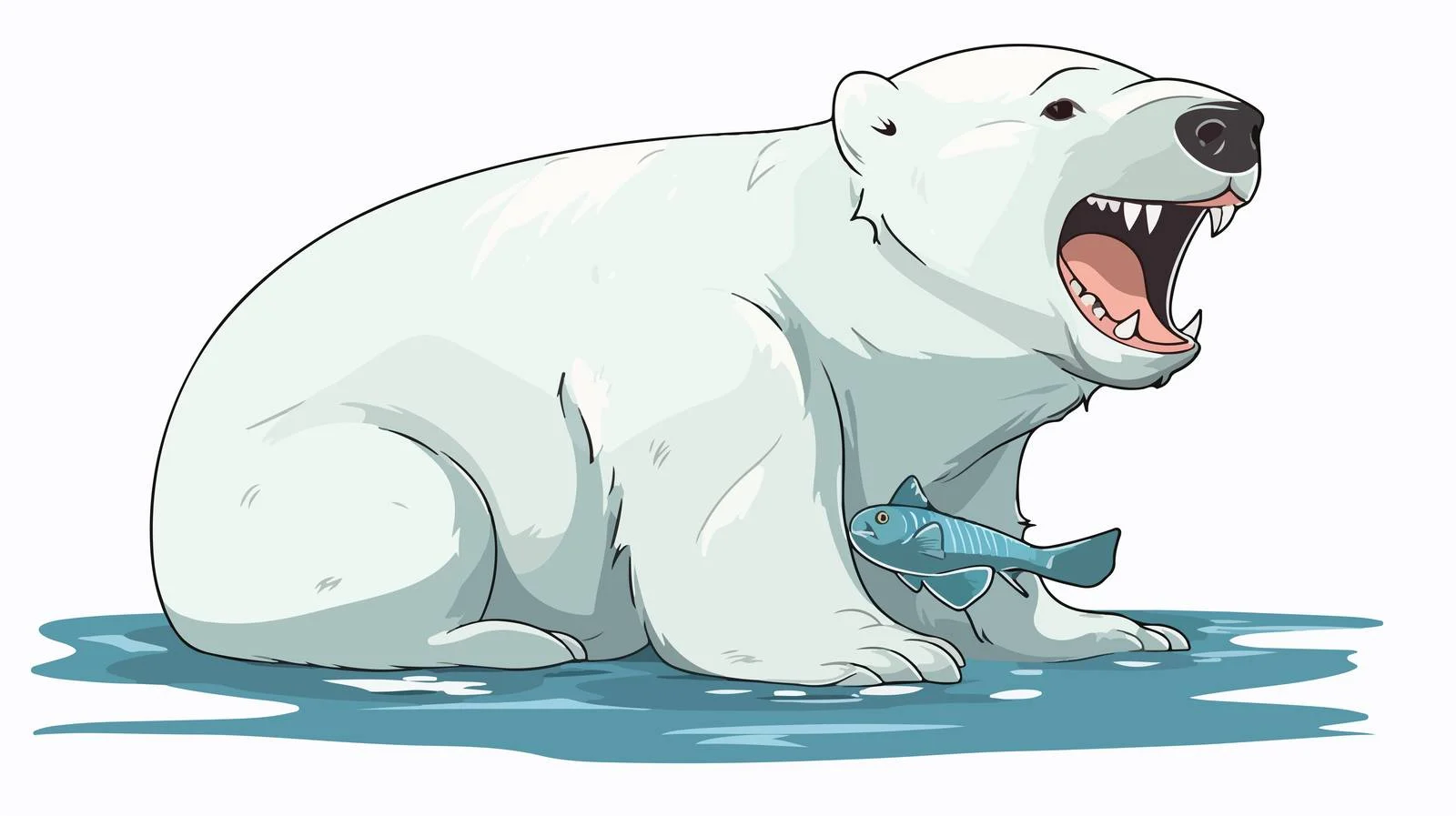 Adorable Polar Bear Eating Fish Illustration — free download from Dotvec