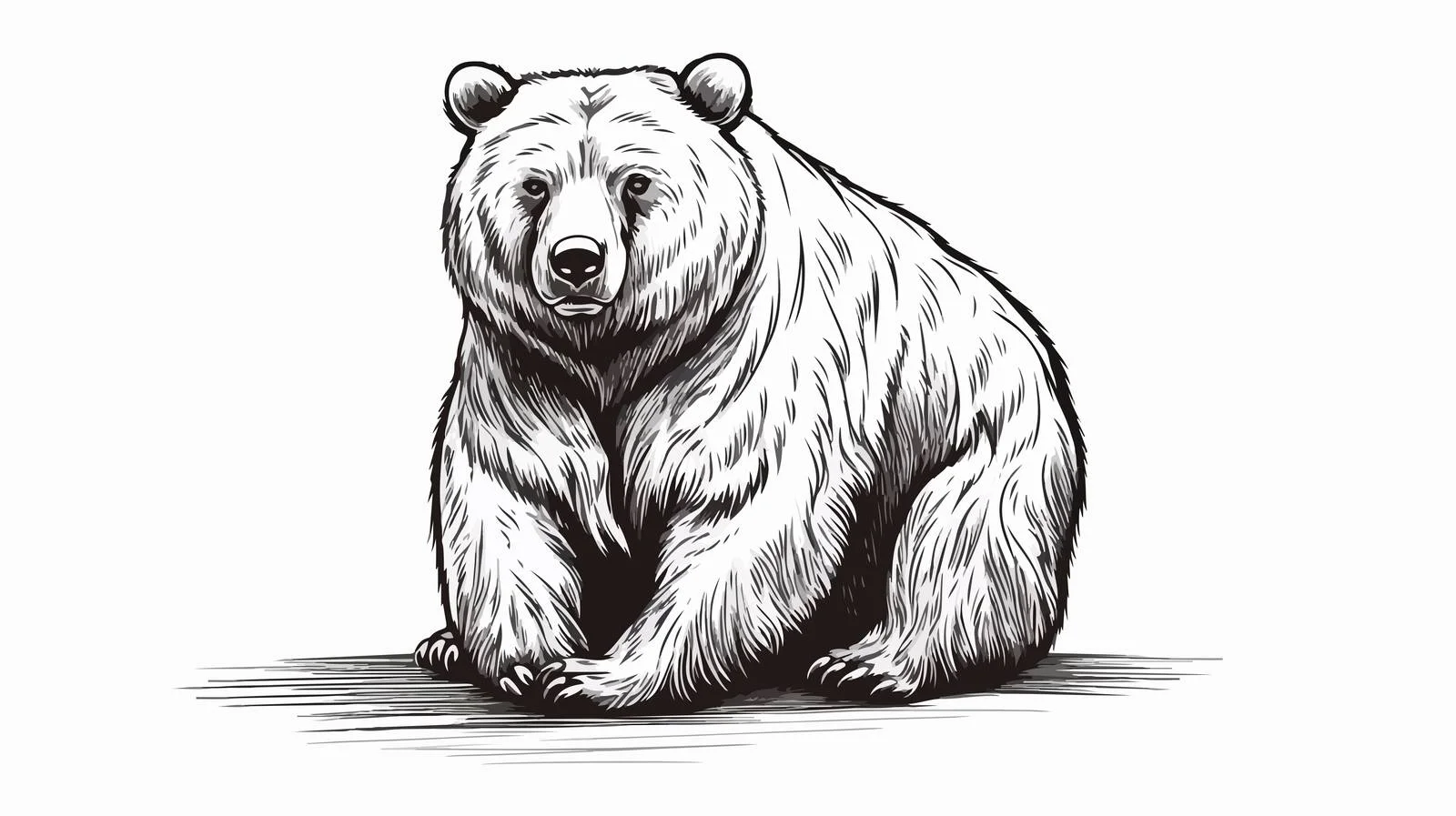Engraved Cute Bear Sitting Sketch — free download from Dotvec
