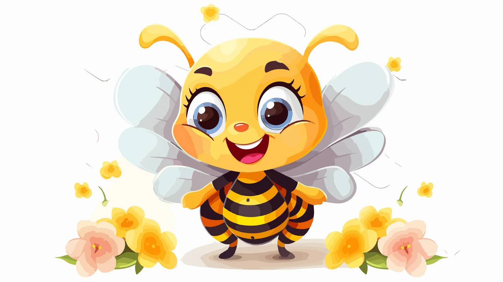 Bee Cartoon Character in Hexagon Honeycomb — free download from Dotvec