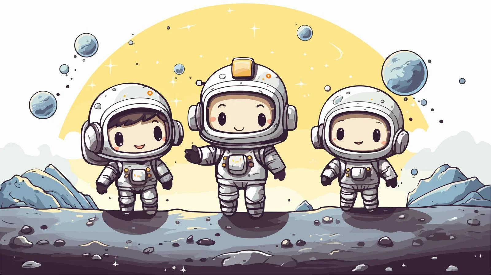 Cartoon Astronauts Explore Earth's Moon — free download from Dotvec