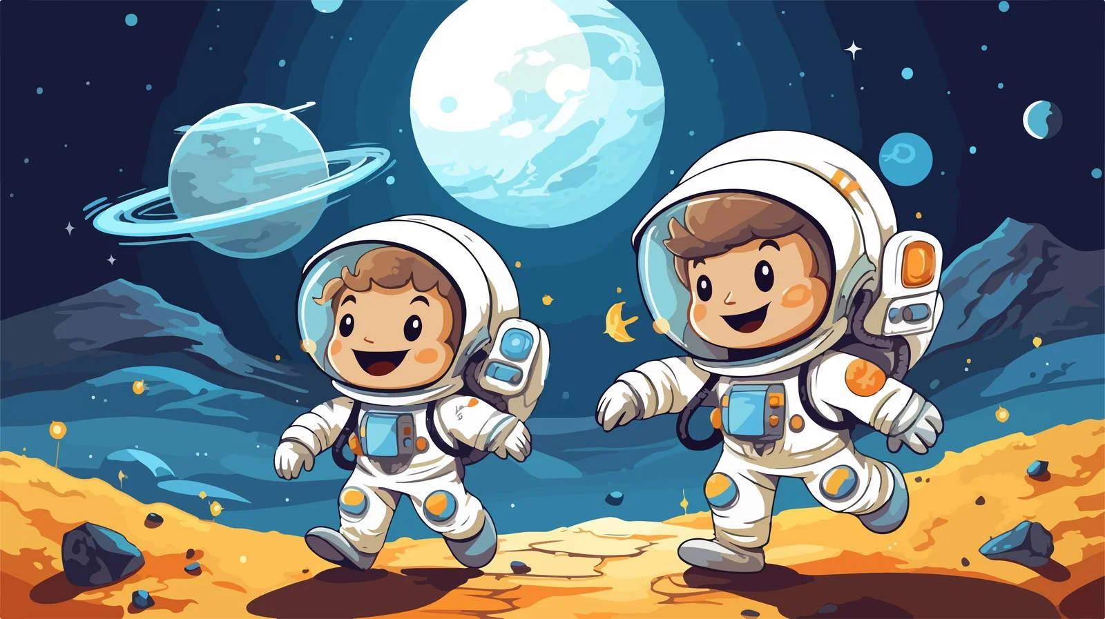 Exploring Earth's Moon with Cartoon Astronauts — free download from Dotvec