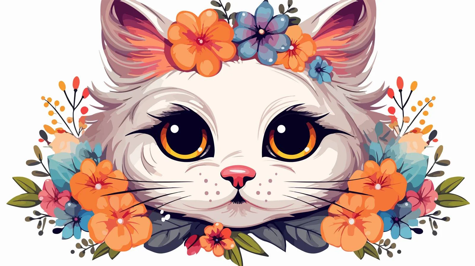 Colorful Cat Face Vector Illustration — free download from Dotvec